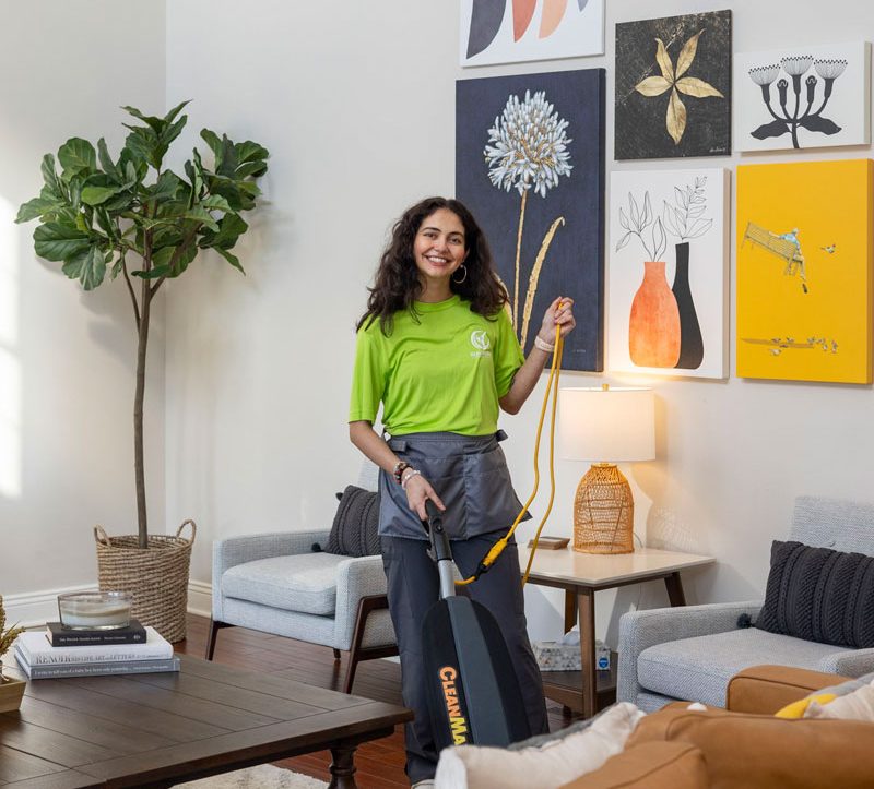 woman performing commercial cleaning
