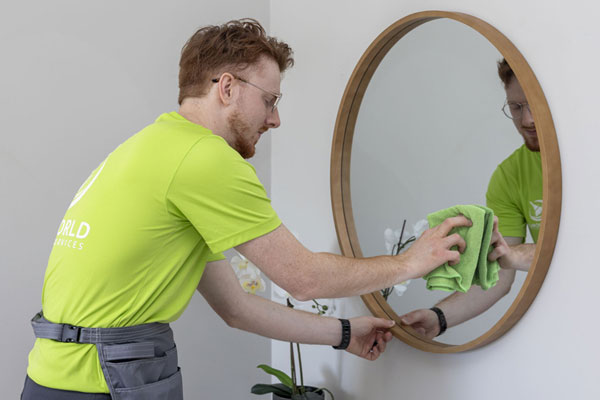 Man Cleaning a Mirror