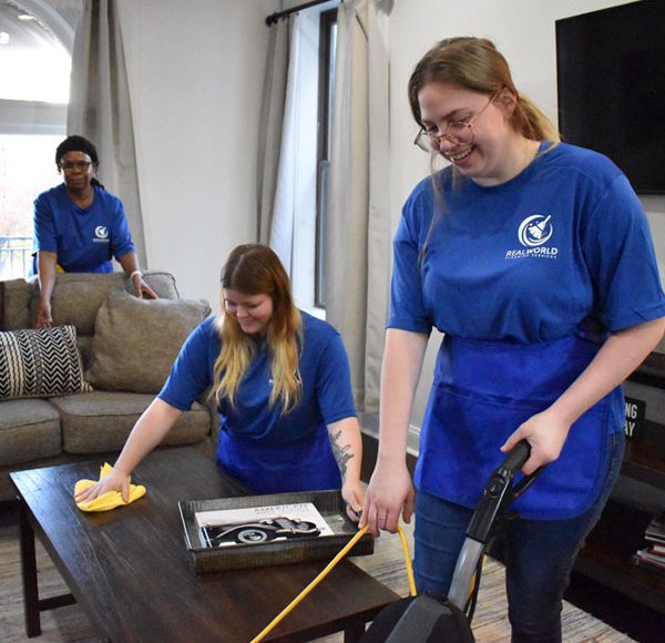three women cleaning